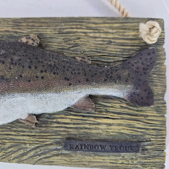 Rainbow Trout Hanging Wall Plaque 3D Fish Design Rustic Wood Look Rope Hanger - Picture 6 of 8